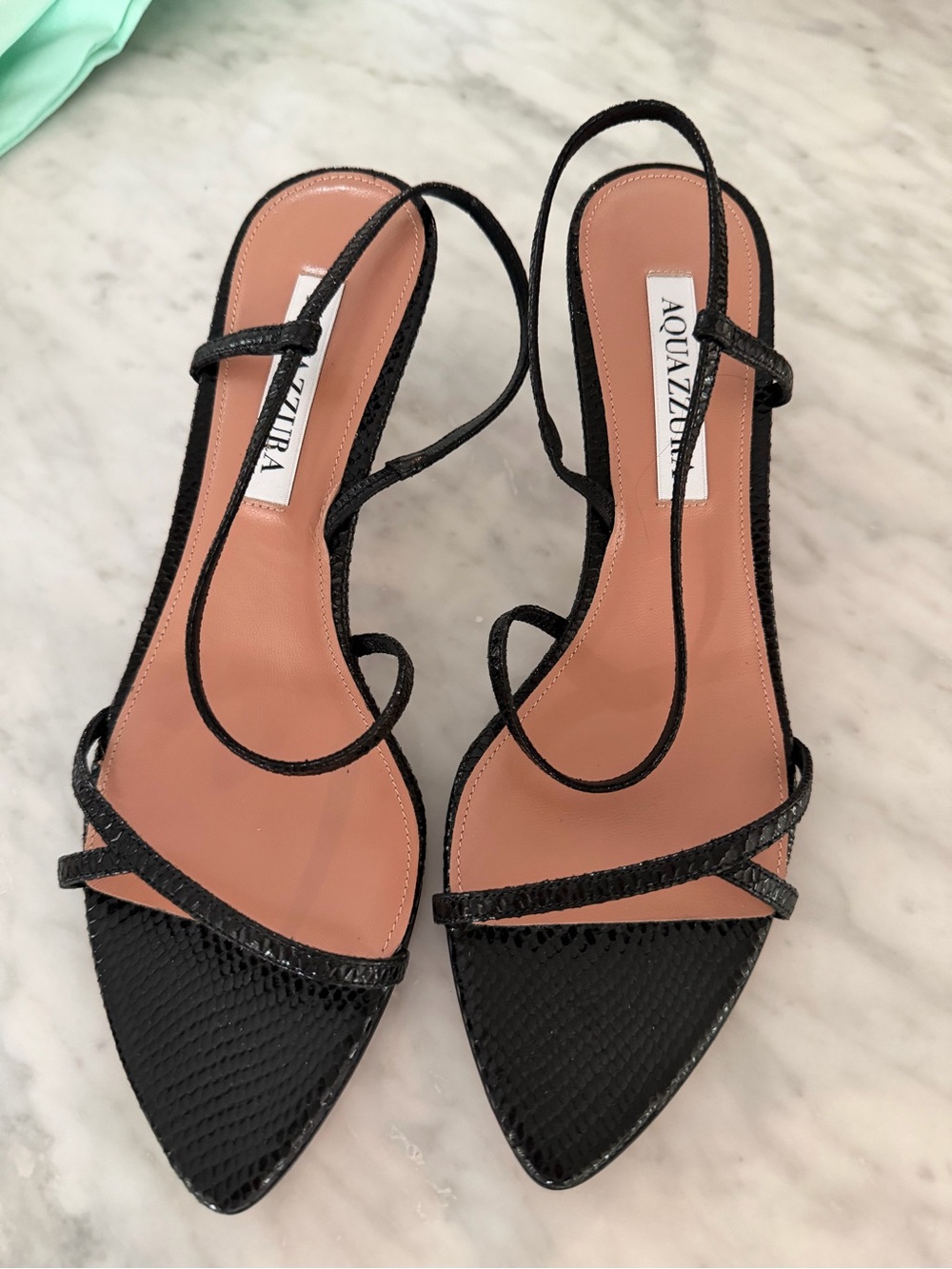 Aquazzura Black Textured Slingback Pointed Heels